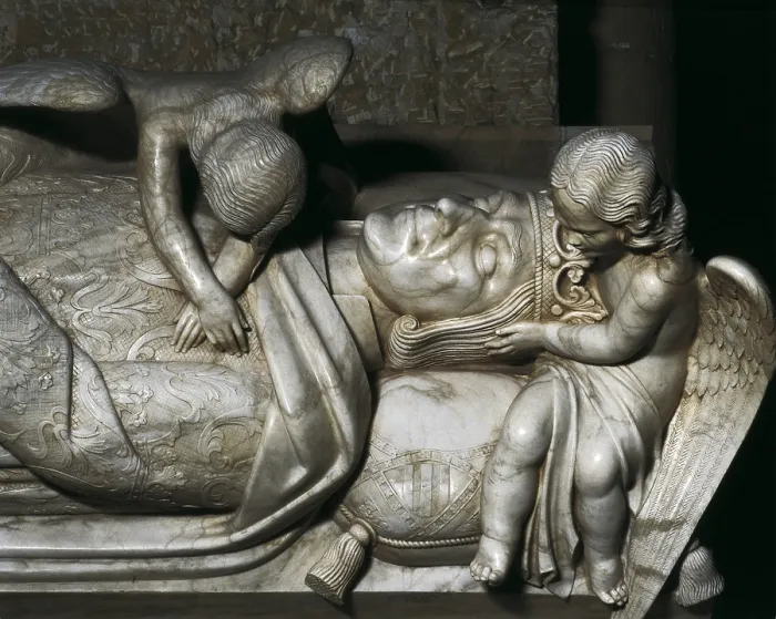 Framed Print : ALOY DE MONTBRAY (14th century). Royal sepulchres of Poblet monastery, 1359 - 1382. SPAIN. Vimbodi. Monastery of Poblet. Detail of Martin of Aragon's alabaster tomb Framed Print : ALOY DE MONTBRAY (14th century). Royal sepulchres of Poblet monastery, 1359 - 1382. SPAIN. Vimbodi. Monastery of Poblet. Detail of Martin of Aragon's alabaster tomb