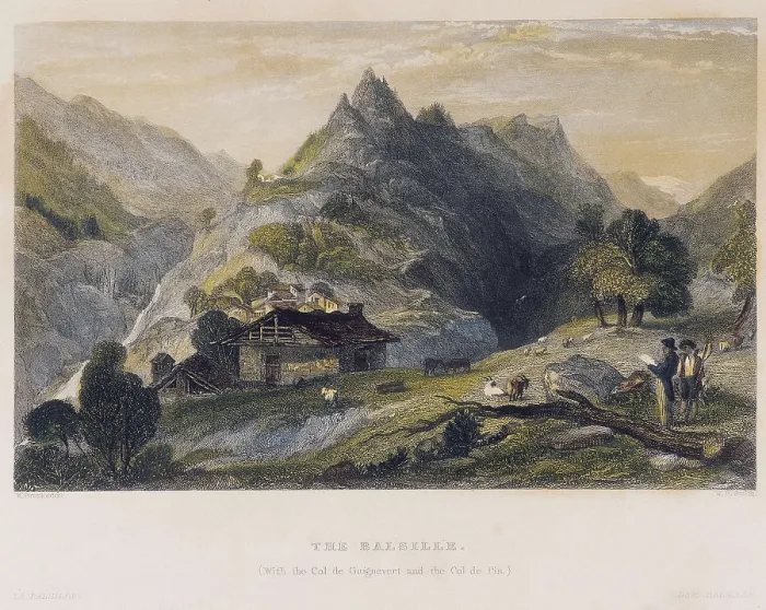 Framed Print : Alps. La Basille with the pass pf Guignevert and Pis, by William Brockedon. Engraving. AISA / Everett Collection**US SALES ONLY**