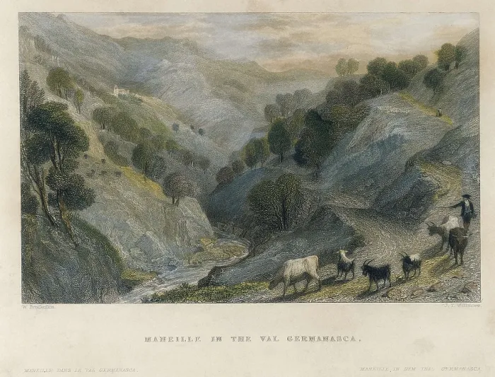 Framed Print : Alps. Shepherd in Germanasca valley, by William Brockedon. Engraving. AISA / Everett Collection**US SALES ONLY**