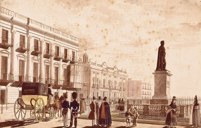 Framed Print : ALSAMORA, Onofre (1825-1880). View of Palace Square, Barcelona. 19th c. Litography. SPAIN. Barcelona. Barcelona City History Museum. AISA / Everett Collection**US SALES ONLY**