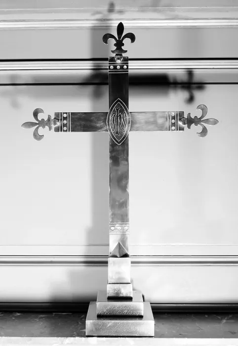 Framed Print : Detail of altar cross, IHS Inscription Trinity Church, Southport, CT, Jack E. Boucher, photographer, ca. 1856