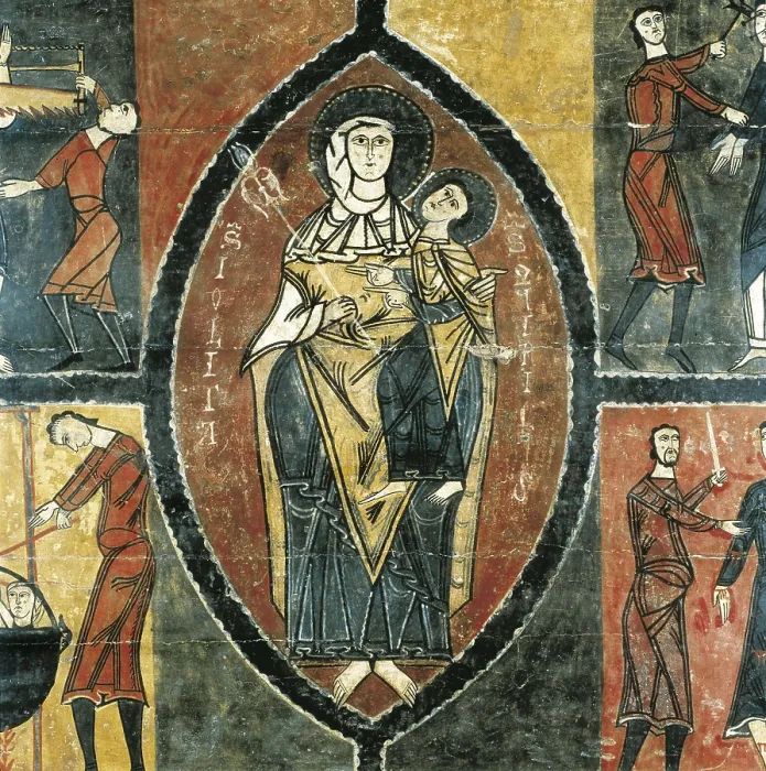 Framed Print : Altar frontal from Durro. 11th c. Detail. Romanesque art. Tempera on wood. SPAIN. Barcelona. National Art Museum of Catalonia. Proc: SPAIN. Vall de Bo. Durro. Church of St
