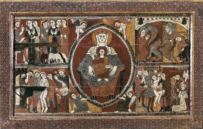 Framed Print : Altar frontal from Santa Margarida de Vilaseca. 2nd half 12th c. Romanesque art. Tempera on wood. SPAIN. Vic. Vic Episcopal Museum. Proc: SPAIN. Santa Mara de Corc