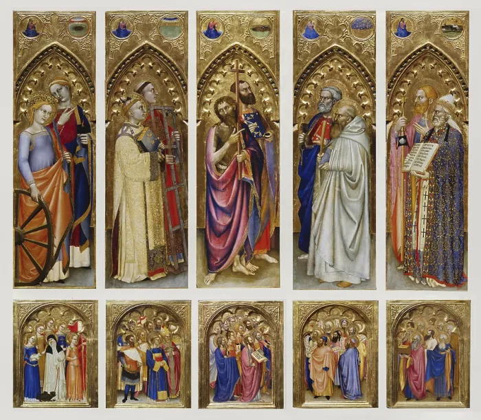 Framed Print : Altarpiece of All Saints (Polittico di Ognissanti), by Giovanni da Milano, 1360, 14th century, oil and gold on board - Italy, Tuscany, Florence, Uffizi Gallery Framed Print : Altarpiece of All Saints (Polittico di Ognissanti), by Giovanni da Milano, 1360, 14th century, oil and gold on board - Italy, Tuscany, Florence, Uffizi Gallery