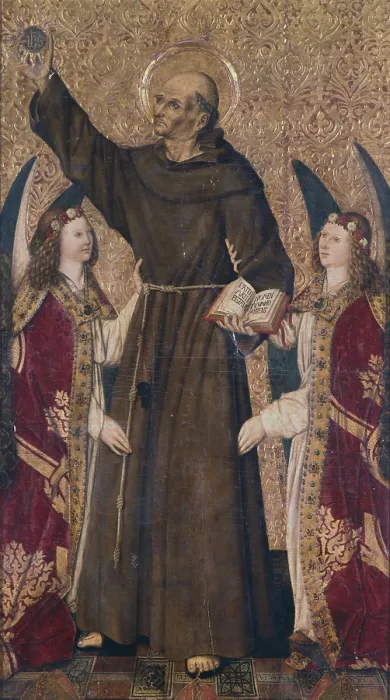 Framed Print : Altarpiece of San Bernardino, by Juan Figuera, 1455, 15th century, tempera on board, 399 x 250 cm - Italy, Sardinia, Cagliari, National Collection. Detail