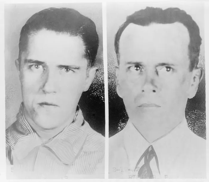 Framed Print : Alvin Francis Creepy Karpis Karpowic (left) and Arthur R. Doc Barker mugshots (right). The two Barker Gang members were suspected of kidnapped Edward G