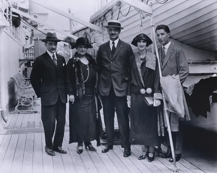 Framed Print : Amadeo Peter Giannini 1870-1949 with his family aboard S.S. Guilio Cesare on July 13 1923