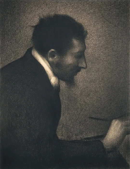 Framed Print : Aman-Jean, by Georges Seurat, 1882-83, French Post-Impressionist drawing, Conte crayon on paper