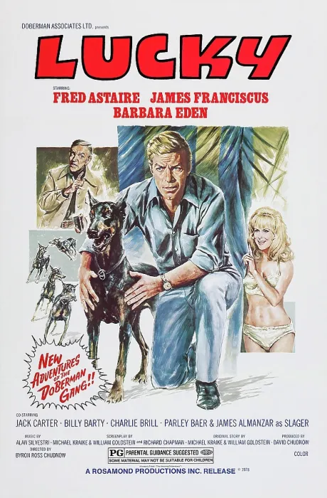 Framed Print : THE AMAZING DOBERMANS, (aka LUCKY), l-r: Fred Astaire, James Franciscus, Barbara Eden on poster art, 1976 Framed Print : THE AMAZING DOBERMANS, (aka LUCKY), l-r: Fred Astaire, James Franciscus, Barbara Eden on poster art, 1976