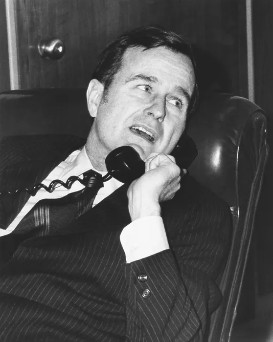 Framed Print : Ambassador George Bush on the phone with UN Secretary General Kurt Waldheim. Dec. 19, 1972, when the U.S Framed Print : Ambassador George Bush on the phone with UN Secretary General Kurt Waldheim. Dec. 19, 1972, when the U.S