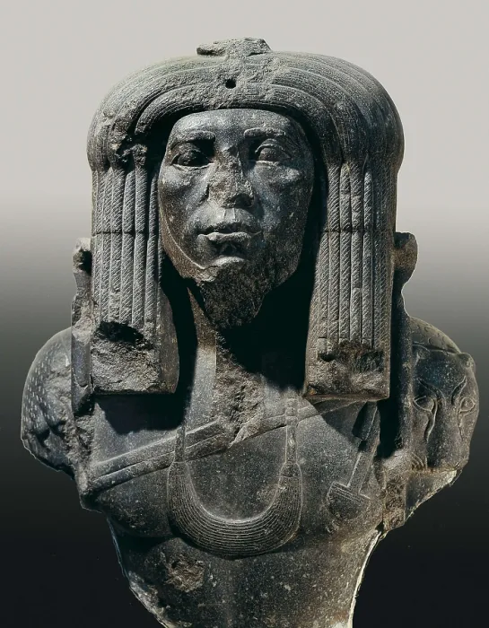 Framed Print : Amenemhat III in costume of a priest. 1842 BC - 1797 BC. Pharaoh's bust covered by the skin of a panther typical of the priests. Egyptian art. Middle Kingdom