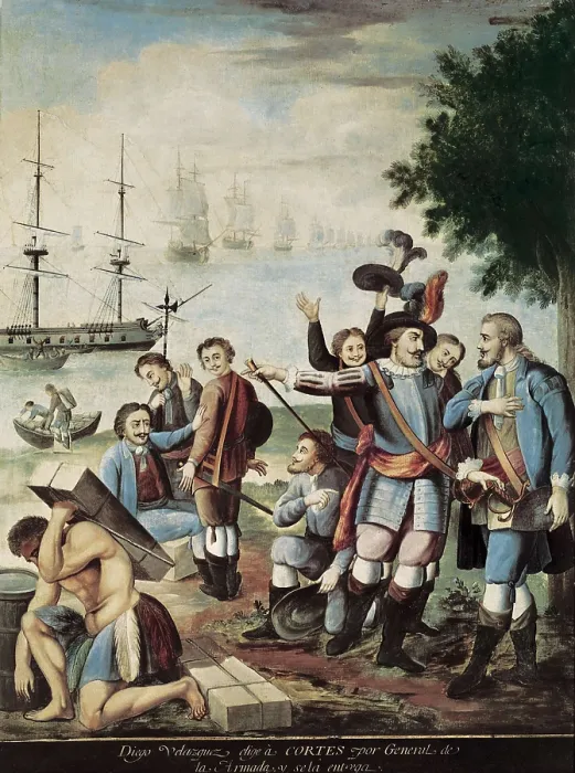 Framed Print : America (1519). Diego Velzquez entrusting to Corts the conquest of Mexico. Painting. SPAIN. Madrid. America's Museum. AISA / Everett Collection**US SALES ONLY**