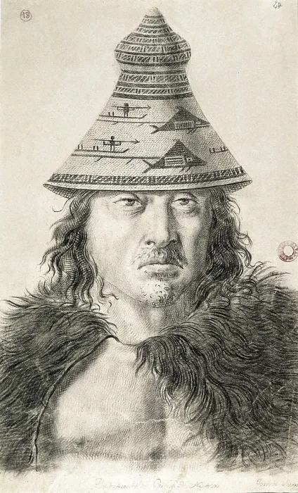 Framed Print : America. Canada. Expedition of Malaspina (1789-1794). Tlupanamabu, cacique of the Nutka island. Pen and charcoal drawing by Toms Suria. Drawing. SPAIN. Madrid. Navy Museum