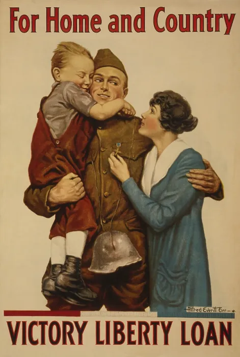 Framed Print : American 1918 WW1 poster of a soldier embracing a woman and child. Poster reads, For home and country - Victory Liberty Loan'. (BSLOC_2012_4_33) Framed Print : American 1918 WW1 poster of a soldier embracing a woman and child. Poster reads, For home and country - Victory Liberty Loan'. (BSLOC_2012_4_33)