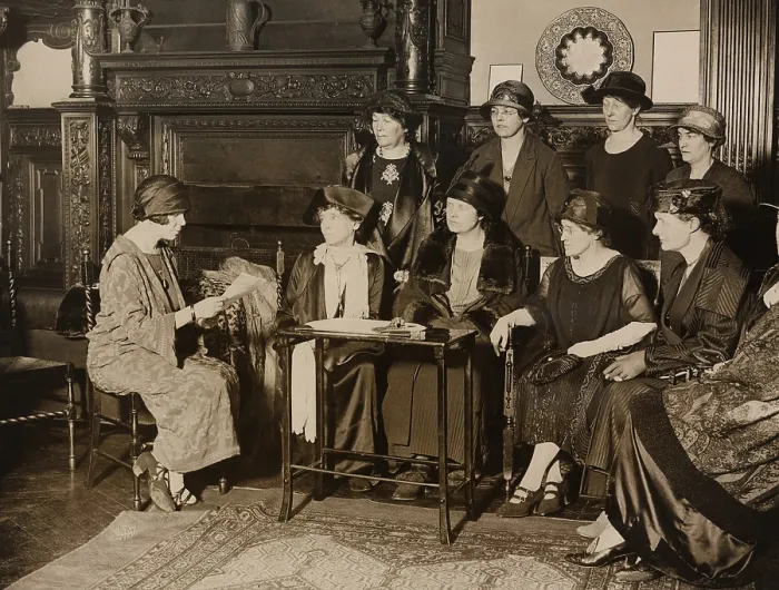 Framed Print : American Alice Paul, leader of the militant National Women's Party meeting with English feminists at American Woman's Club in London Framed Print : American Alice Paul, leader of the militant National Women's Party meeting with English feminists at American Woman's Club in London