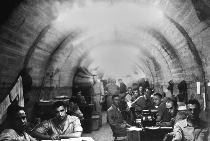 Framed Print : American Army headquarters in a fortified tunnel on Corregidor, Philippine Islands, ca. March / April 1942. The tunnel was the last U.S