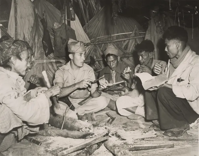 Framed Print : American Army Sgt. James Fletcher, with some Kachin scouts in Burma during World War 2 Framed Print : American Army Sgt. James Fletcher, with some Kachin scouts in Burma during World War 2