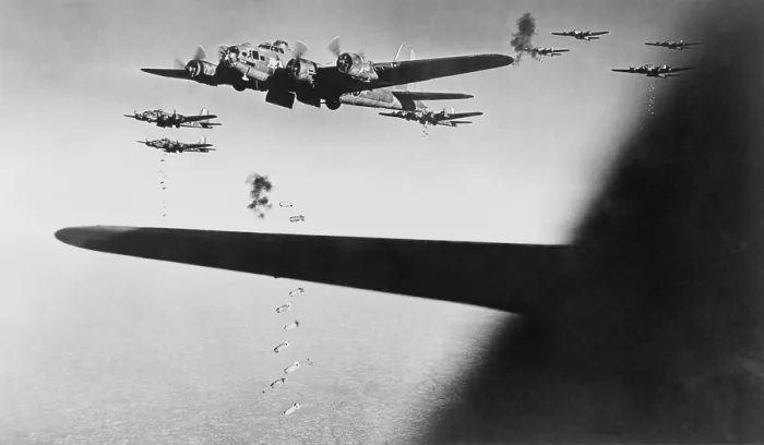Framed Print : American B-17s drop bombs over Meudon, France, Sept. 23, 1943. France was the second most bombed country in Europe during the Second World War