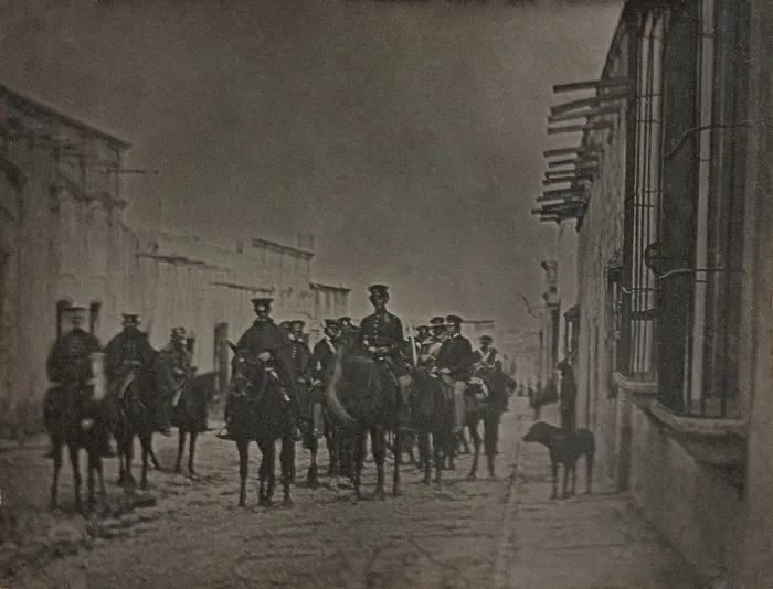 Framed Print : American Brigadier General John E. Wool and his staff in Saltillo, which Wool captured in 1846 after a 900-mile march from San Antonia, Texas Framed Print : American Brigadier General John E. Wool and his staff in Saltillo, which Wool captured in 1846 after a 900-mile march from San Antonia, Texas