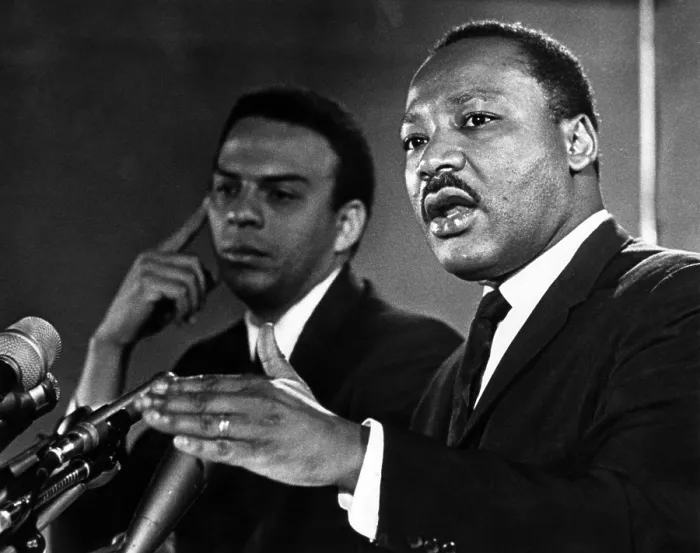 Framed Print : American civil rights activists Andrew Young and Dr. Martin Luther King Jr. c. 1960's.. Courtesy: CSU Archives  /  Everett Collection