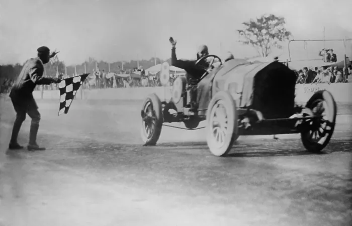 Framed Print : American driver Joe Dawson, crosses the finish line of the Indianapolis 500 automobile race, May 30, 1912 (BSLOC_2018_4_167) Framed Print : American driver Joe Dawson, crosses the finish line of the Indianapolis 500 automobile race, May 30, 1912 (BSLOC_2018_4_167)