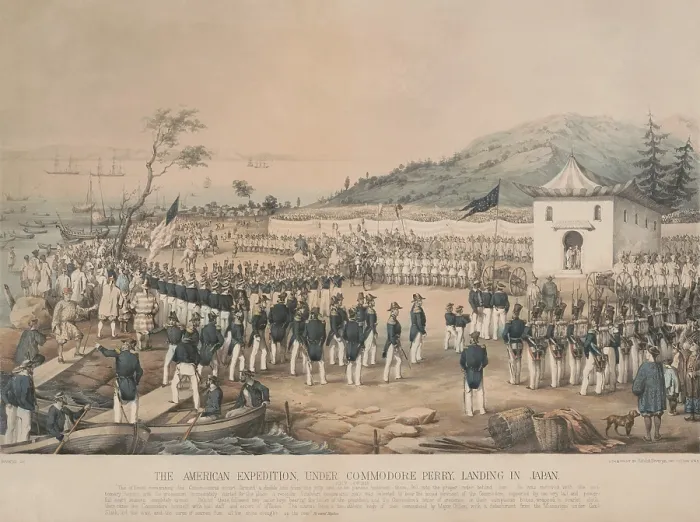 Framed Print : American expedition, under Commodore Perry, landing in Japan, July 14, 1853