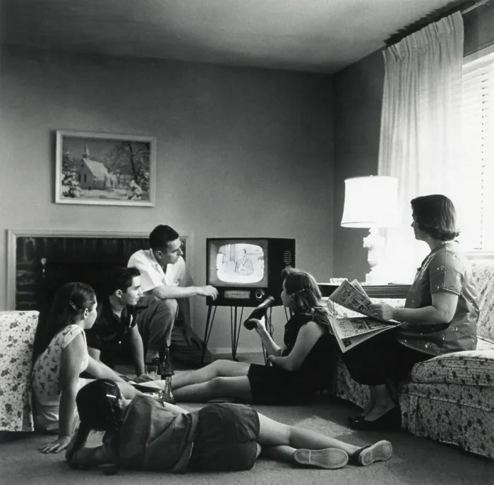 Framed Print : American family watching television in the living room of their home. 1959. (BSLOC_2014_13_163) ir home. 1959. (BSLOC_2014_13_163) ir home. 1959. (BSLOC_2014_13_163) ir home