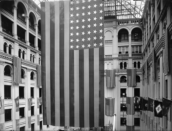 Framed Print : American Flag at Post Office, photograph 1925