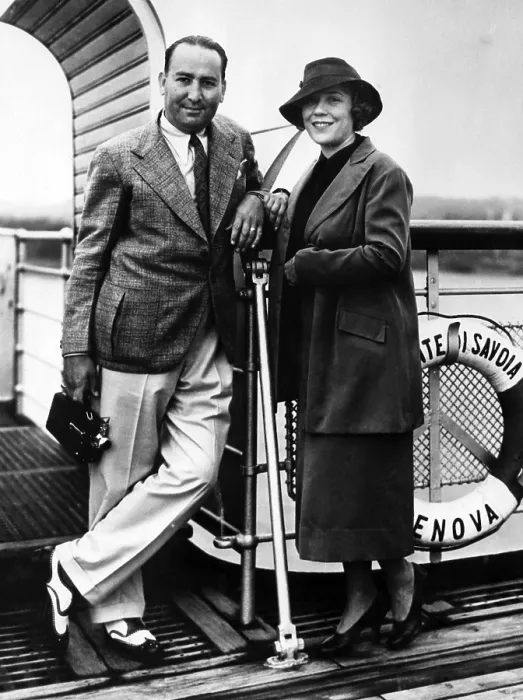 Framed Print : American movie producer Hal Wallis and his wife Louise Fazenda, aboard the S.S. Conte Di Savoia after its arrival in New York City, June 11, 1936
