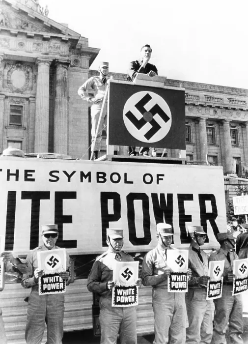 Framed Print : American Nazi George Lincoln Rockwell speaking in San Francisco, Oct. 22, 1966. He co-opted the Black Power with his White Power slogan