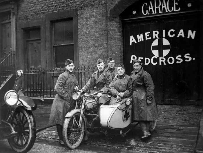 Framed Print : American Red Cross emergency responders with their Harley Davidson motorcycle and sidecar in Britain. World War I. Ca. 1918 Framed Print : American Red Cross emergency responders with their Harley Davidson motorcycle and sidecar in Britain. World War I. Ca. 1918