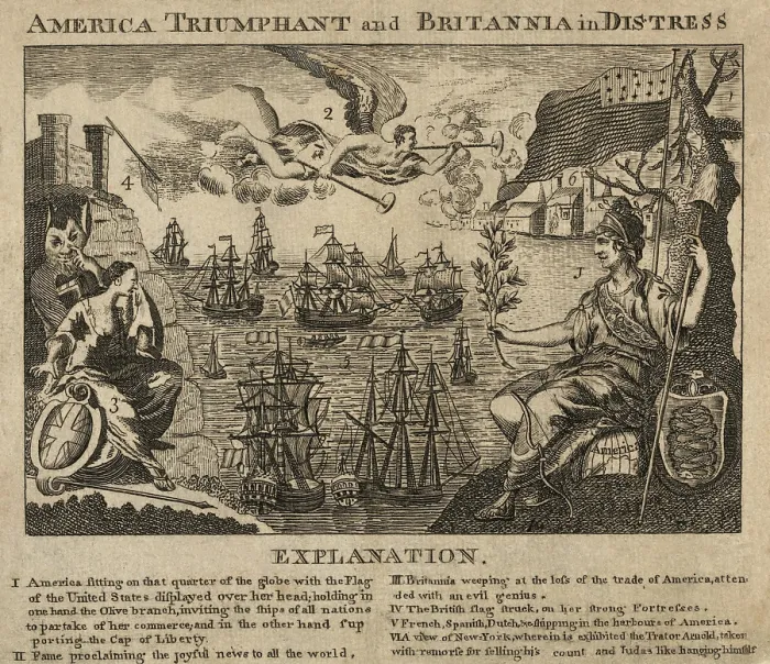 Framed Print : American Revolution. America Triumphant and Britannia in Distress, 1782 Framed Print : American Revolution. America Triumphant and Britannia in Distress, 1782