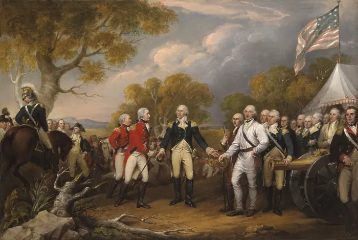 Framed Print : American Revolution, Battle of Saratoga. Surrender of General Burgoyne at Saratoga, October 16, 1777, by John Trumbull, American, oil on canvas, 1822-32