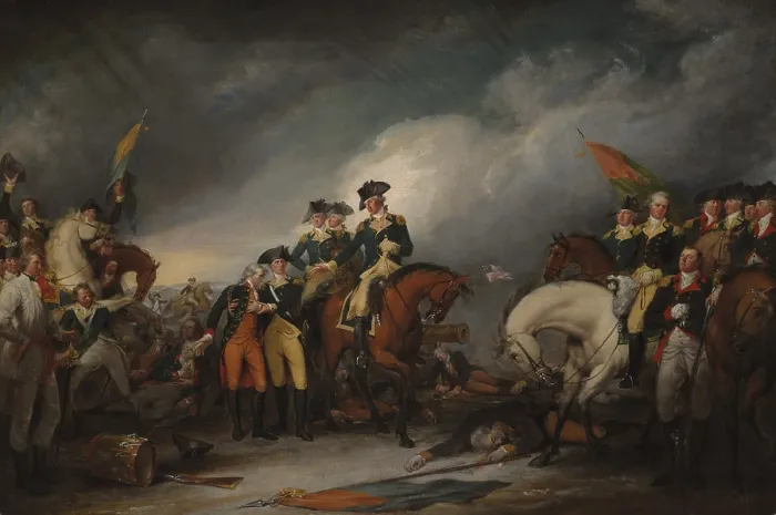 Framed Print : American Revolution. Battle of Trenton, Dec. 25-26, 1776. The Capture of the Hessians at Trenton, December 26, 1776, by John Trumbull, oil on canvas