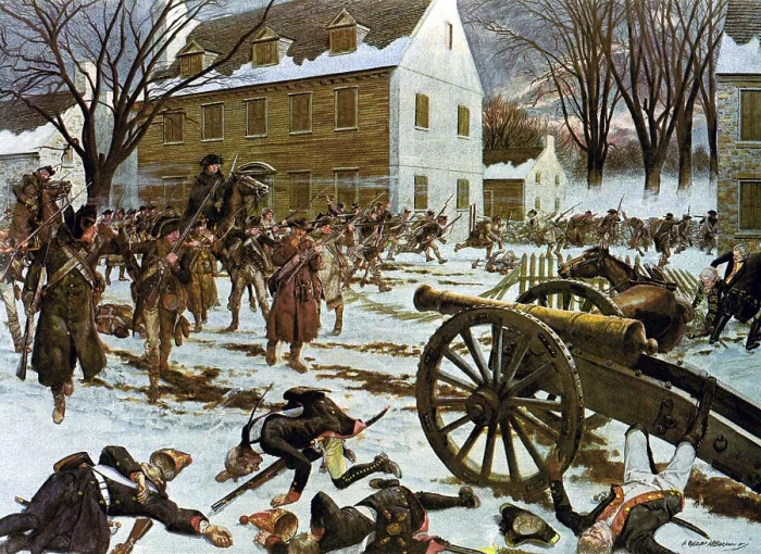 Framed Print : American Revolution. Battle of Trenton, Dec. 25-26, 1776. Fighting in Trenton between the Continential Army and Hessian mercenaries garrisoned at Trenton, New Jersey