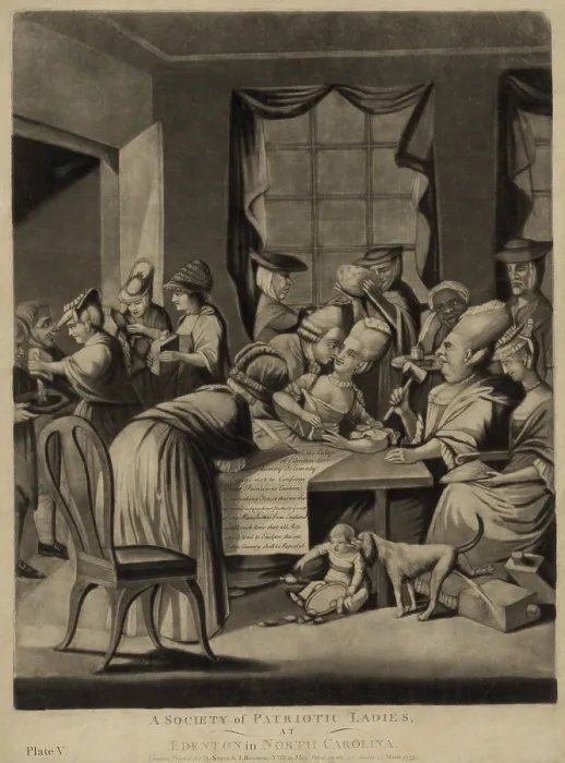 Framed Print : American Revolution. British political cartoon entitled, A Society of Patriotic Ladies, at Edenton in North Carolina, was published in London in March 1775 Framed Print : American Revolution. British political cartoon entitled, A Society of Patriotic Ladies, at Edenton in North Carolina, was published in London in March 1775