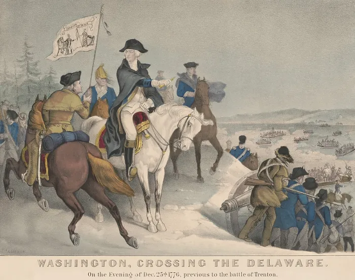 Framed Print : American Revolution. Continential Army crossing the Delaware River to assault the camp of 1, 500 Hessian mercenaries at Trenton, New Jersey, Dec. 25, 1776 Framed Print : American Revolution. Continential Army crossing the Delaware River to assault the camp of 1, 500 Hessian mercenaries at Trenton, New Jersey, Dec. 25, 1776