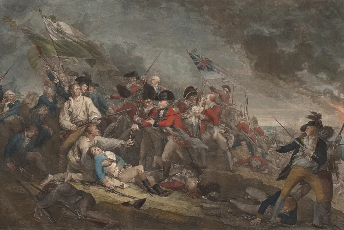 Framed Print : American Revolution. The Death of General Warren at the Battle of Bunkers Hill, June 17, 1775, by John Trumbull. 1808 hand colored engraving after Trumbulls painting Framed Print : American Revolution. The Death of General Warren at the Battle of Bunkers Hill, June 17, 1775, by John Trumbull. 1808 hand colored engraving after Trumbulls painting