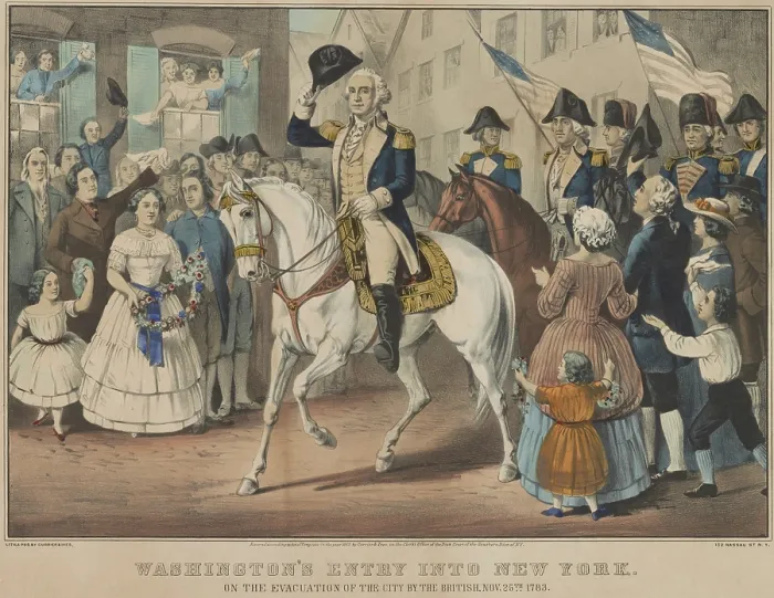 Framed Print : American Revolution. Evacuation Day and Washington's Triumphal Entry in New York City, Nov. 25, 1783