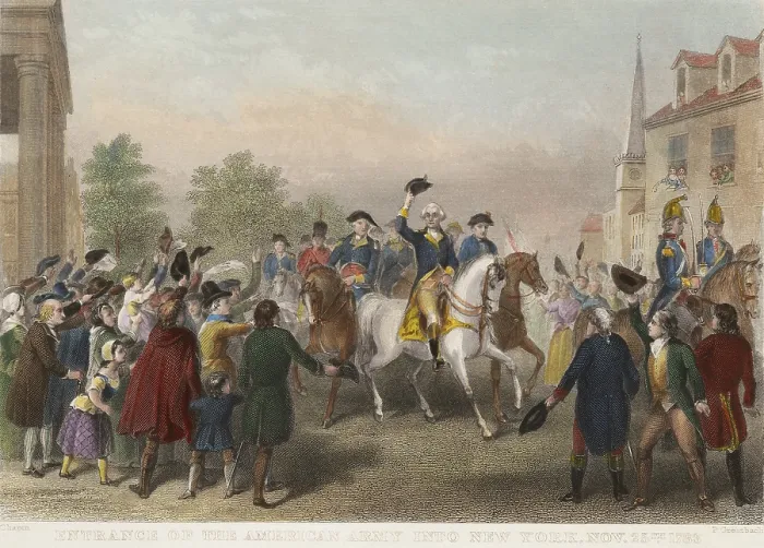Framed Print : American Revolution. Evacuation Day and Washington's Triumphal Entry in New York City, Nov. 25, 1783