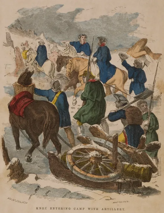 Framed Print : American Revolution. General Henry Knox arrives in Boston with 59 cannons and mortars from Fort Ticonderoga on Jan. 25, 1776