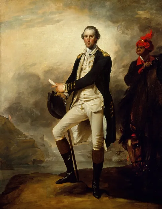 Framed Print : American Revolution. George Washington, by John Trumbull, American painting, oil on canvas, 1780. Washington stands before West Point on the Hudson River