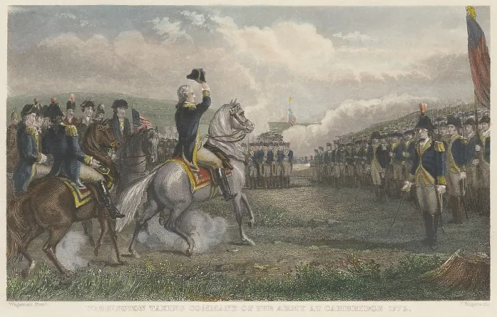 Framed Print : American Revolution. George Washington inspecting the Army at Cambridge, July 3, 1775