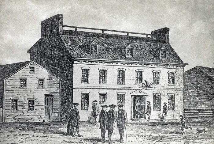 Framed Print : The American Revolution. 'Green Dragon Tavern: Where we met to Plan the Consignment of a few Shiploads of Tea, Dec 16 1773, ' for the Boston Tea Party