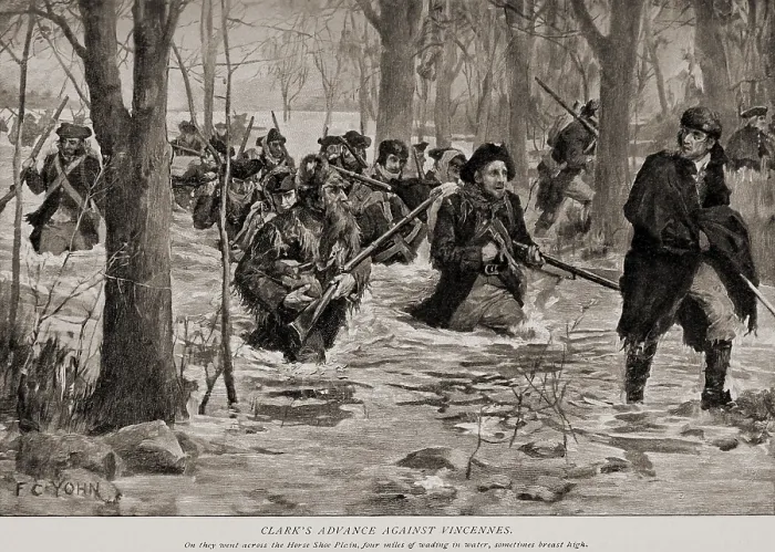 Framed Print : American Revolution, March on Vincennes, to capture the British Fort Sackville, in present day Vincennes, Indiana Framed Print : American Revolution, March on Vincennes, to capture the British Fort Sackville, in present day Vincennes, Indiana