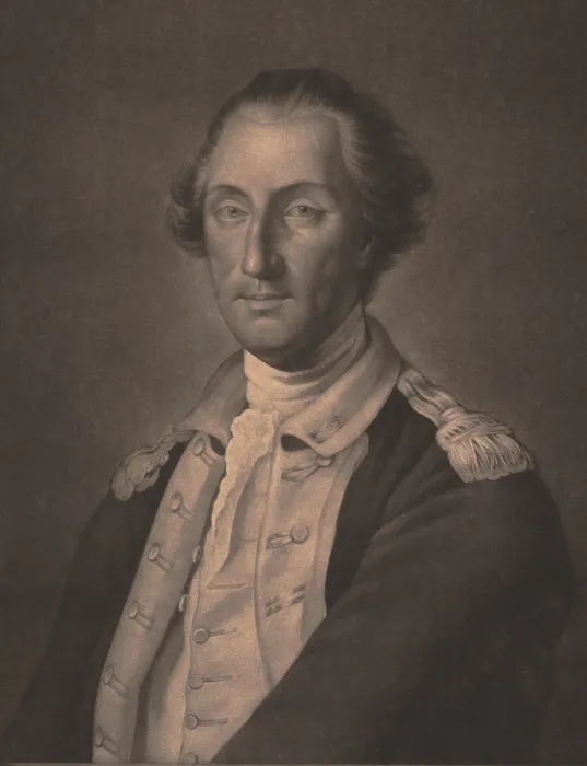 Framed Print : American Revolution. Mezzotint portrait of General George Washington created in 1783, by Valentine Green, a British engraver and print publisher