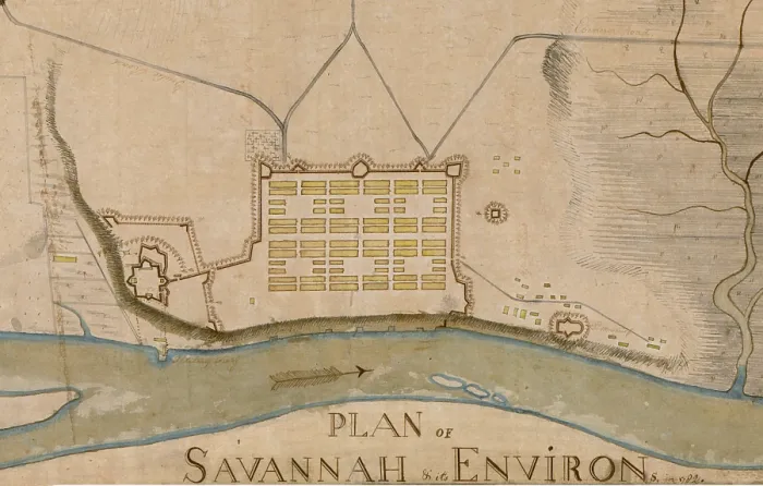 Framed Print : The American Revolution. Plan of Savannah & its environs. Manuscript map. 1782