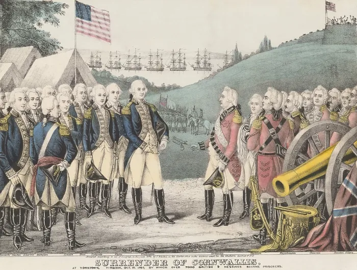 Framed Print : American Revolution. Popular print depicts the Surrender British at Yorktown, Virginia, Oct. 19, 1781