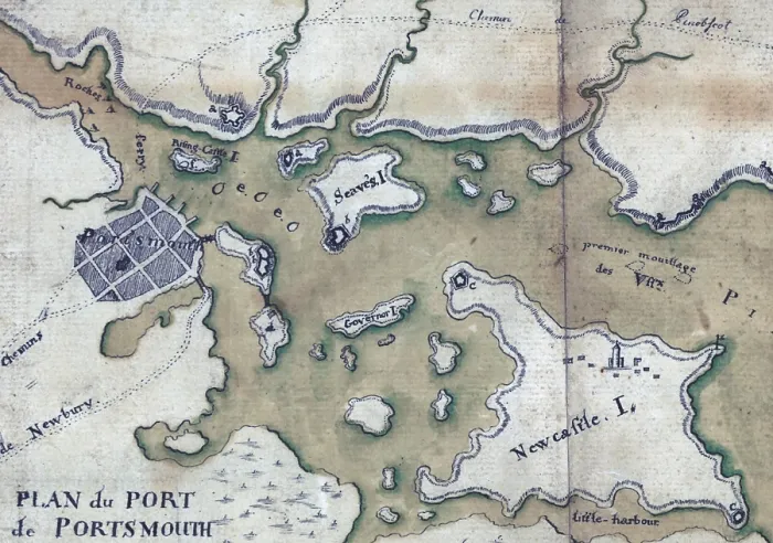 Framed Print : The American Revolution. Portsmouth, New Hampshire. Manuscript map of Portsmouth harbor detailing fortifications. 1782