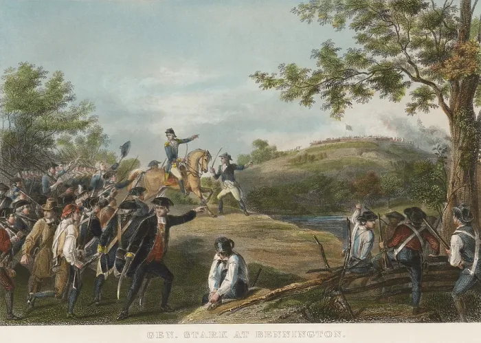Framed Print : American Revolution, Saratoga Campaign, Battle of Bennington, August 16, 1777. Brig. Gen. John Stark of the New Hampshire Militia defeated a British force of 2, 000